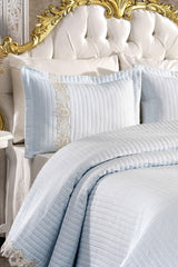 Mihrimah Lace Double 100% Cotton Bedspread ( Pique ) Set Blue - Swordslife