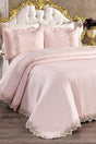 Mihrimah Lace Double 100% Cotton Bedspread ( Pique ) Set Powder - Swordslife