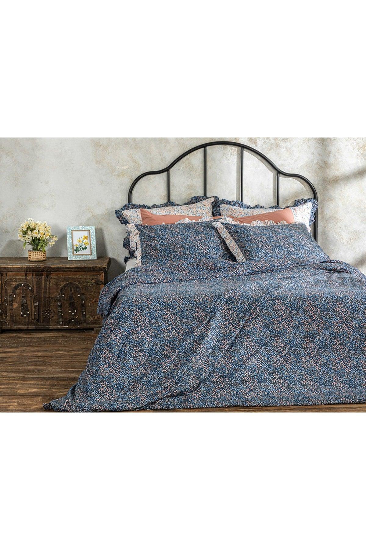 Millefleur Cotton Double Duvet Cover Set 200x220 Cm Navy Blue - Swordslife