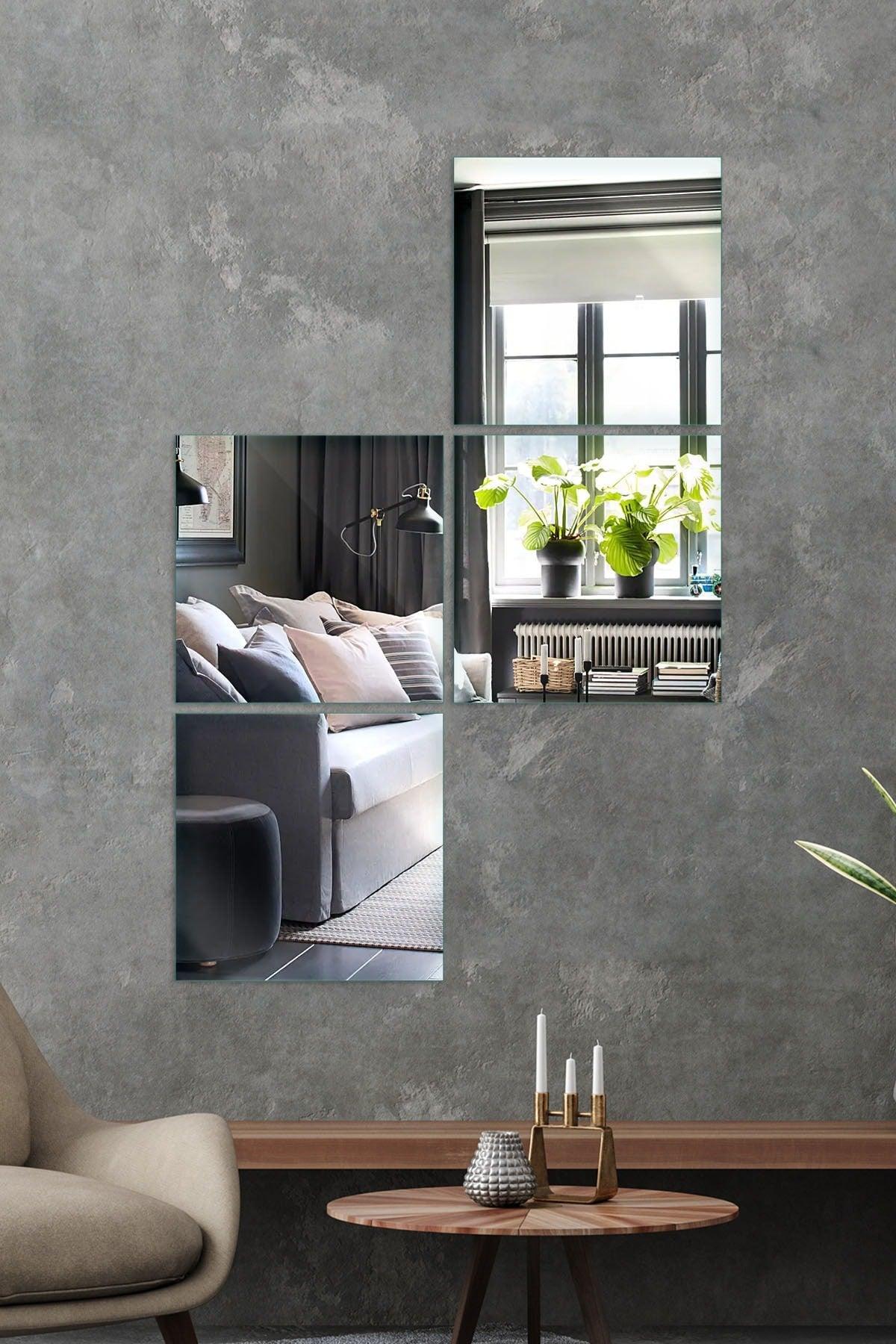 Mirror | 4 Pieces Square Decorative Wall Mirror 20x20Cm - Swordslife