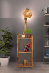 Modern Natural Wood Design Floor Lamp with Bookshelf 150cm - Swordslife