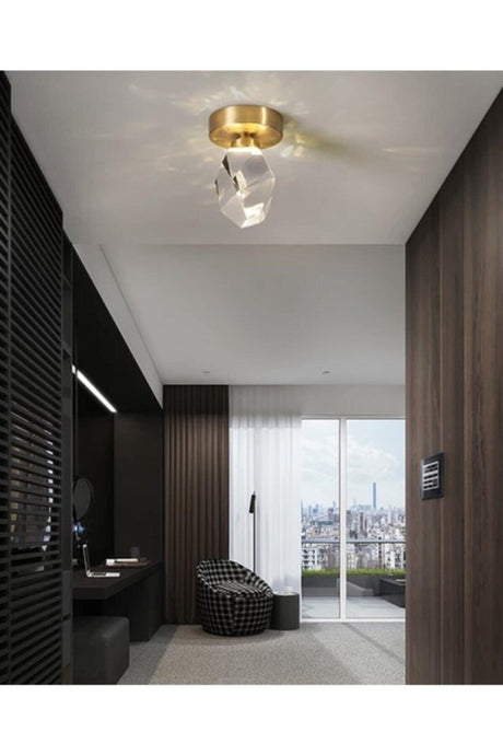 Modern Concept Crystal Glass Gold Detailed Single Plafonyer Ceiling Led Chandelier - Swordslife