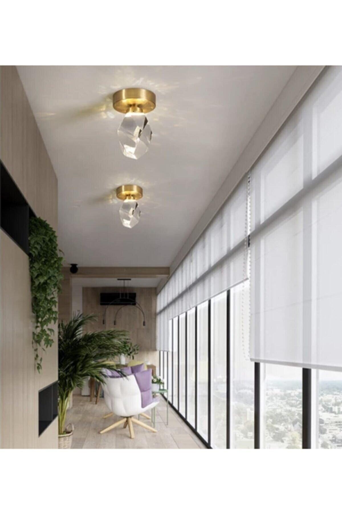 Modern Concept Crystal Glass Gold Detailed Single Plafonyer Ceiling Led Chandelier - Swordslife