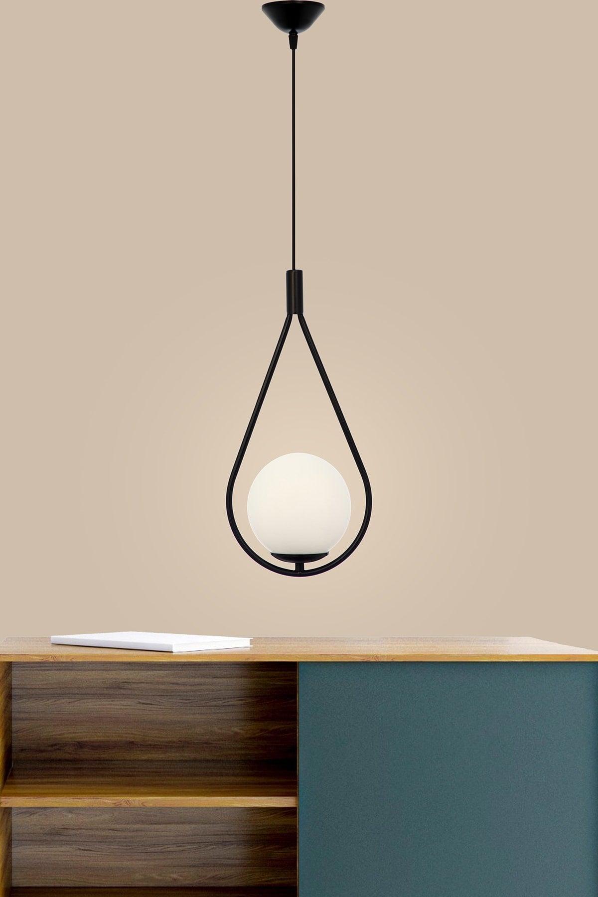 Modern Mono Single White Glass Black Chandelier - Swordslife