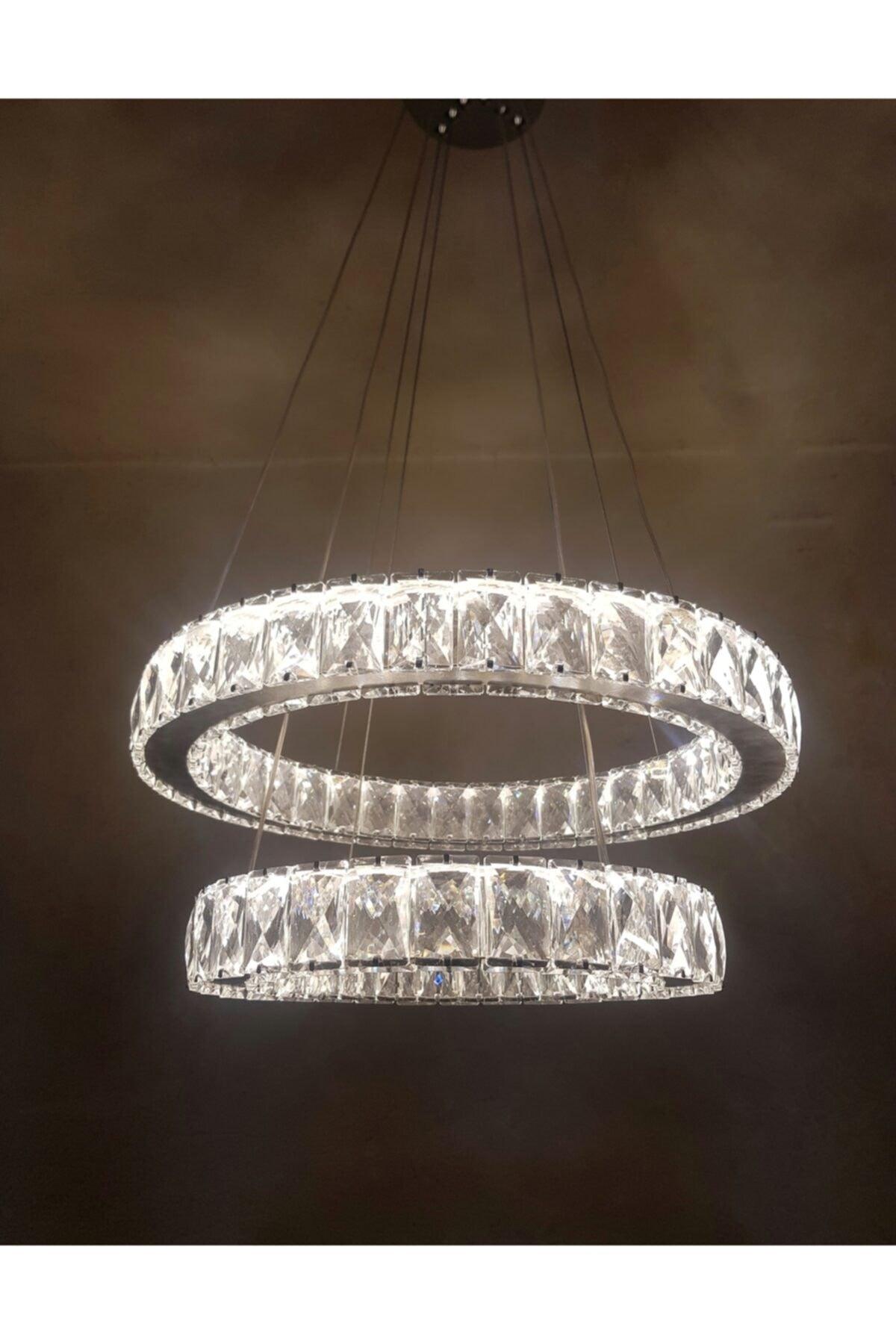 Modern Silver Pendant Lamp Crystal Stone 3 Color Led (White Yellow Daylight) Chandelier 40cm 30cm - Swordslife