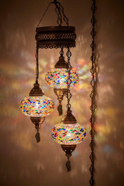 Mosaic Lamp Ottoman Authentic Colored Glass Handmade Boho Pendant Lamp Chandelier, 3 Large Glass, 95cm - Swordslife