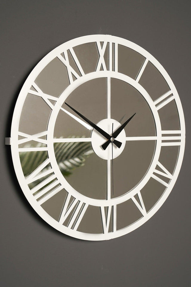 Muyika Roman White Mirrored Metal Wall Clock 50x50cm Silent Mechanism Amd-50 - Swordslife