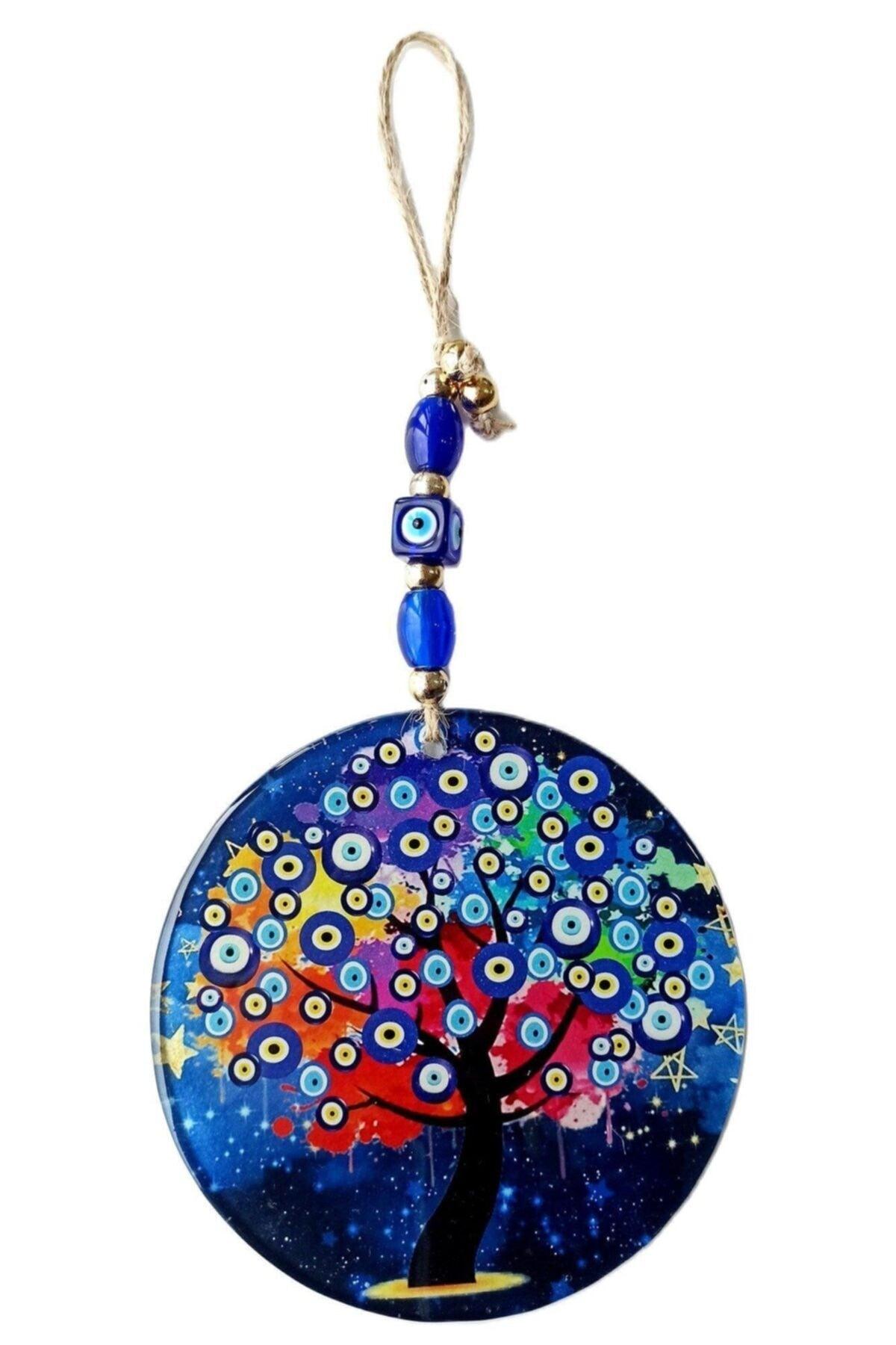 Evil Eye Bead Pattern Tree of Life Fusion Glass Wall Ornament - Swordslife