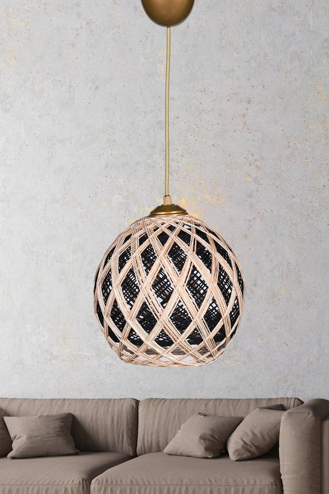 New Balle Double Wrap Black Jute Ecru Ball Chandelier Hsra-44 - Swordslife