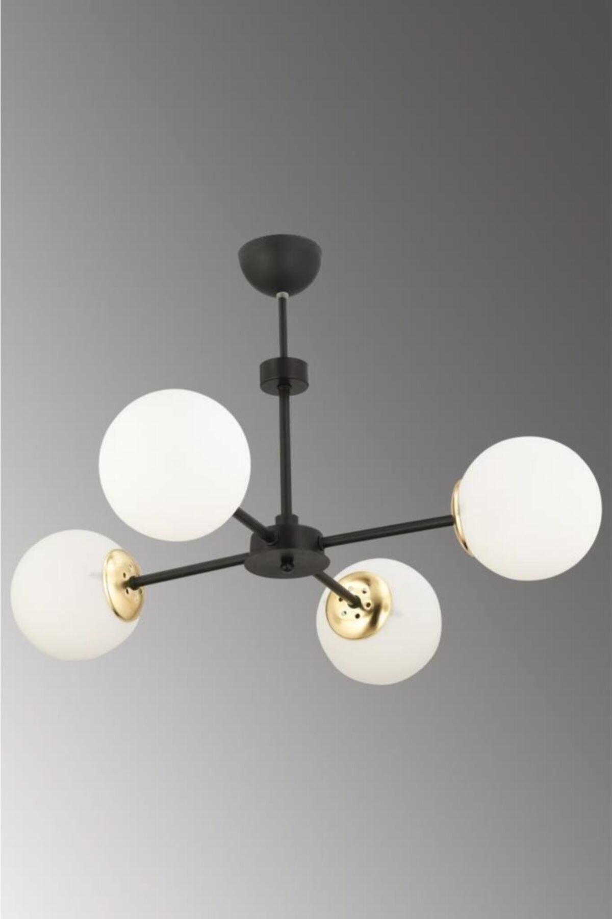 Nisa 4 Black-gold White Globe Glass Chandelier - Swordslife