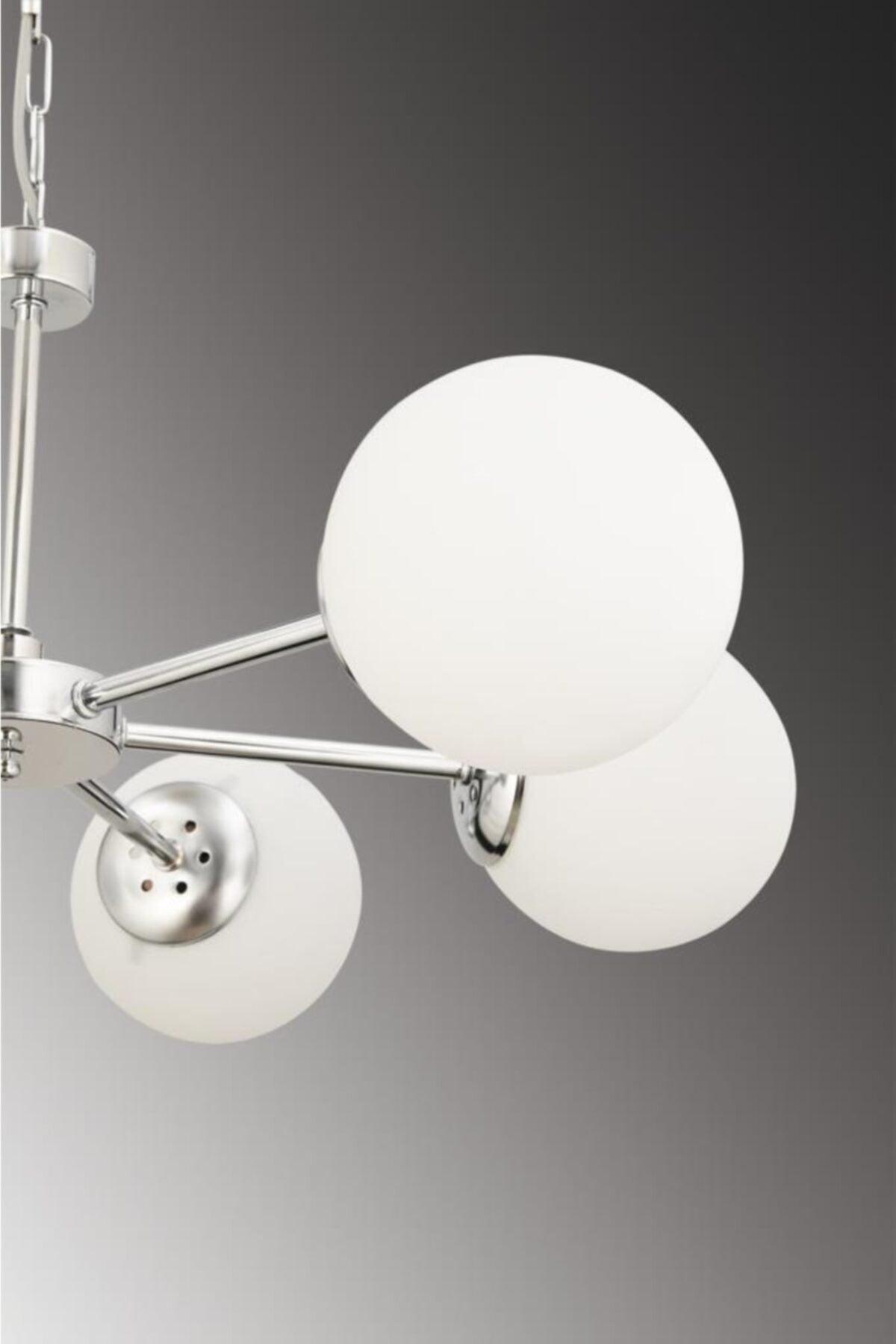 Nisa 6 Silver White Globe Glass Chandelier - Swordslife