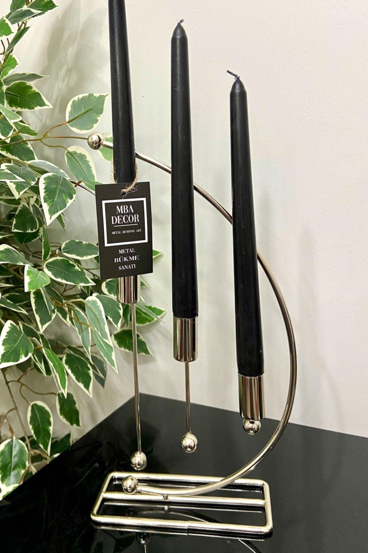 Nota Model Silver Metal 3 Pcs Candlestick Triple Candle Holder Decorative Candle Holder 25cm Stainless Plated Home Decoration - Swordslife