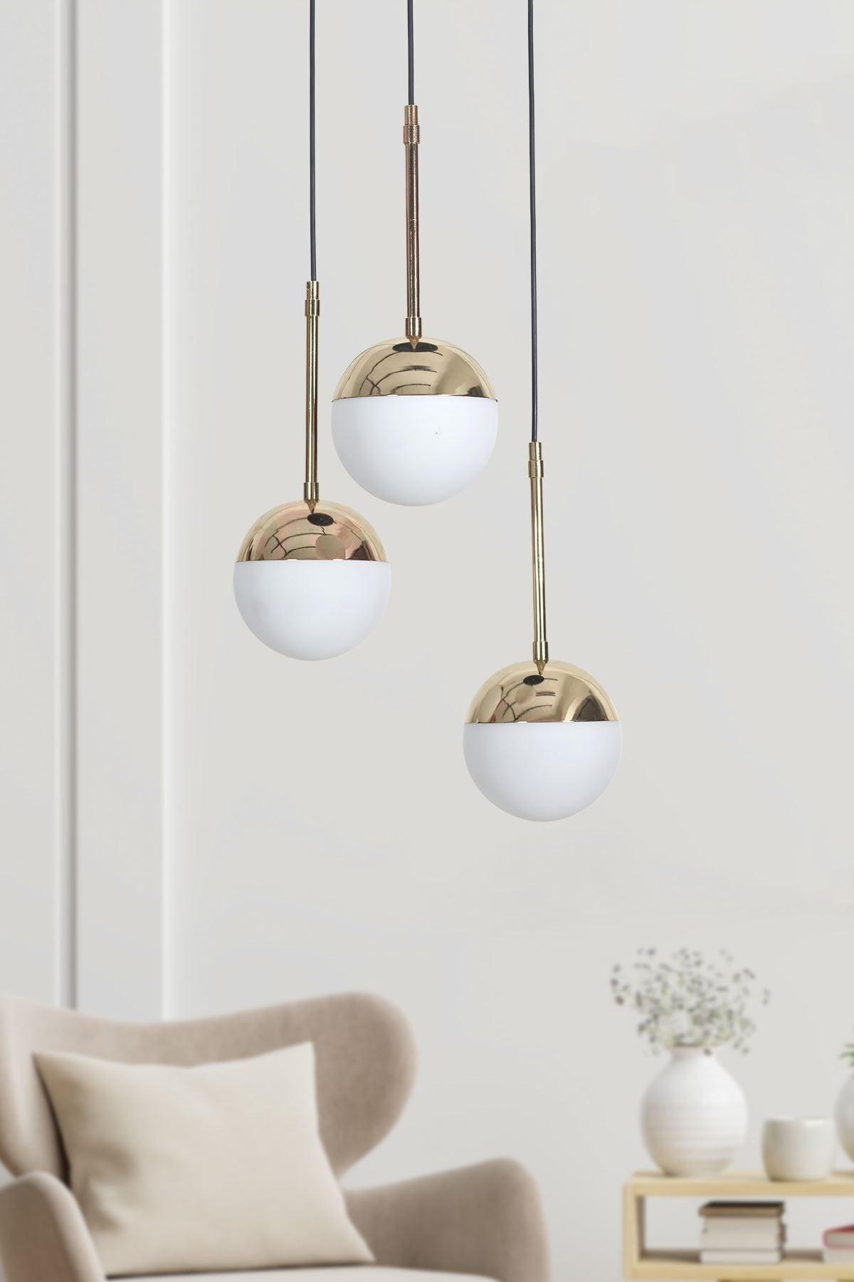 Nova 3 Lü Gold-black Metal Body White Color Glass Design Luxury Pendant Lamp Chandelier - Swordslife