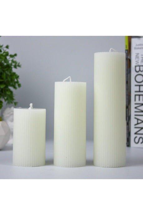 Corrugated Cylinder 3 Piece Candle Set Cream - Swordslife