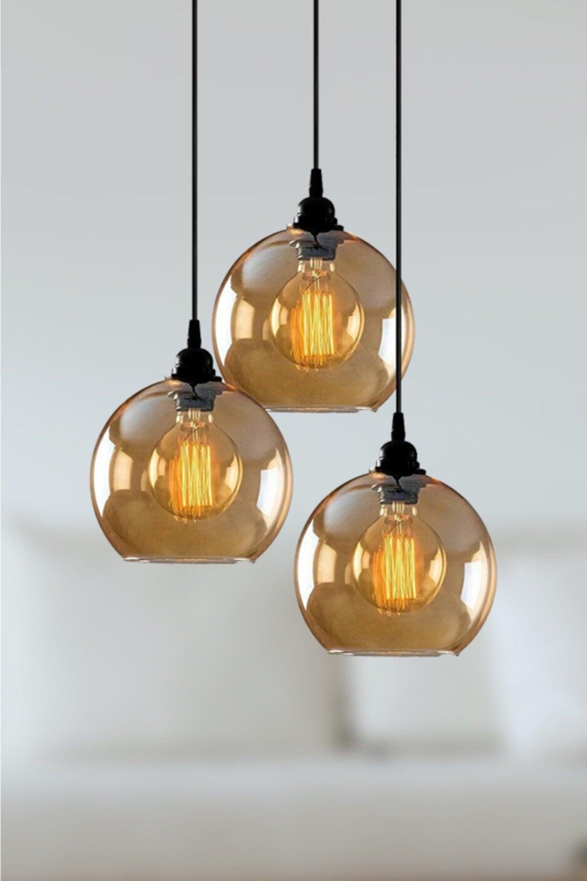 Opvik Special Design Modern Sport Black Color Honey Color Glass Pendant Lamp 3 Piece Chandelier - Swordslife