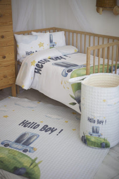 Organic cotton baby play mat and storage basket set (car and star themed)