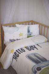 Organic Printed Cotton Satin Baby Duvet Cover Set - Car And Star Themed - Swordslife