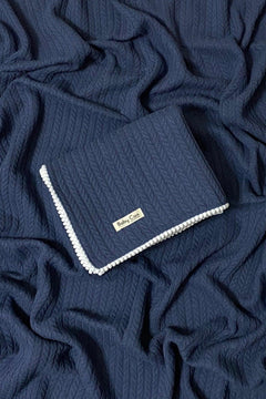 Navy Blue Organic Cotton Baby Blanket with Pom-Pom Trim - 100 x 120 cm