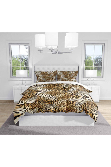 Osso Brown Leopard Fur Patterned Modern Double Duvet Cover Set - Swordslife