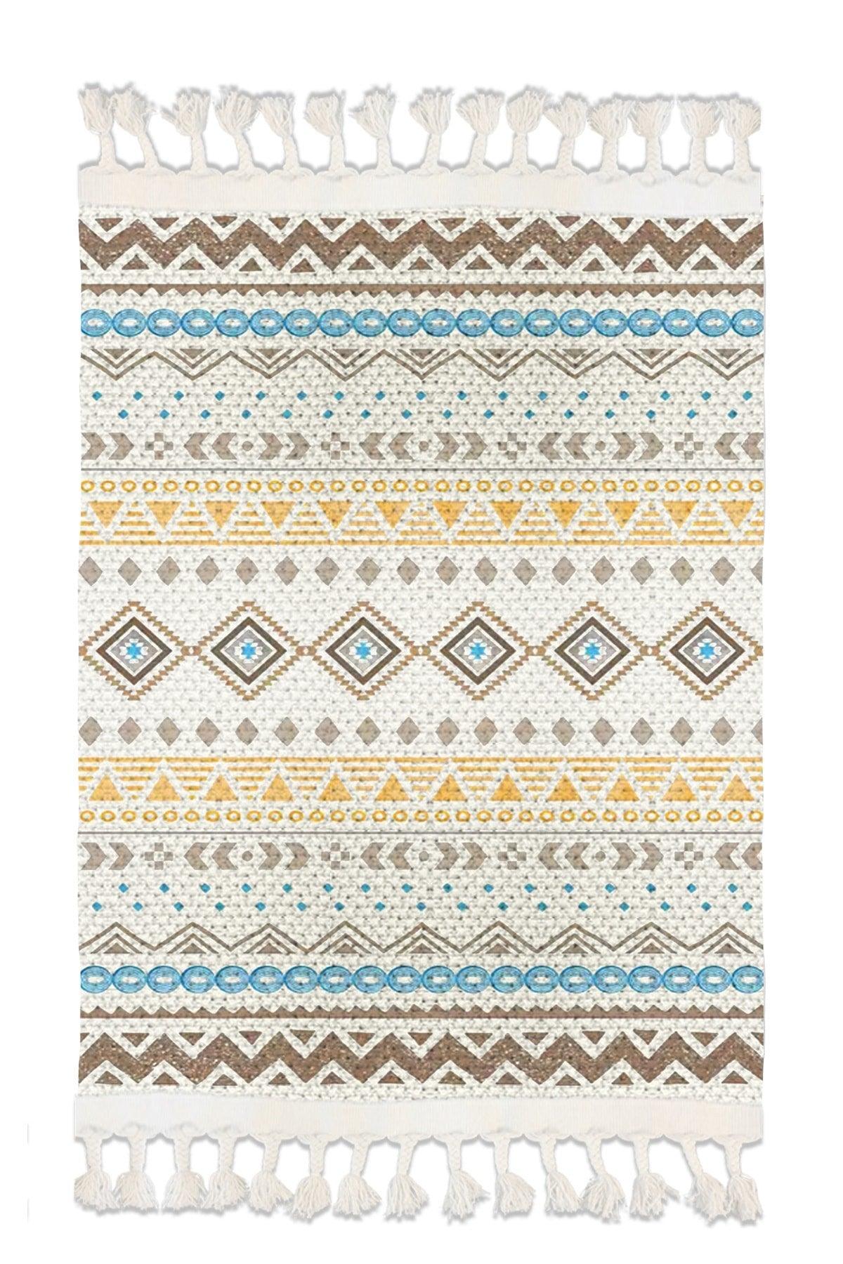 Osso Patterned Washable Modern Single Bath Mat Carpet Vintage Woven Rug 50x80cm Byns-07 - Swordslife