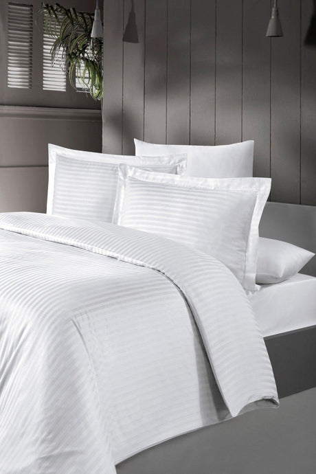 Hotel Series Double Striped Cotton Satin Elastic Duvet Cover Set with Flywheel Oxfort Pillowcase - Swordslife