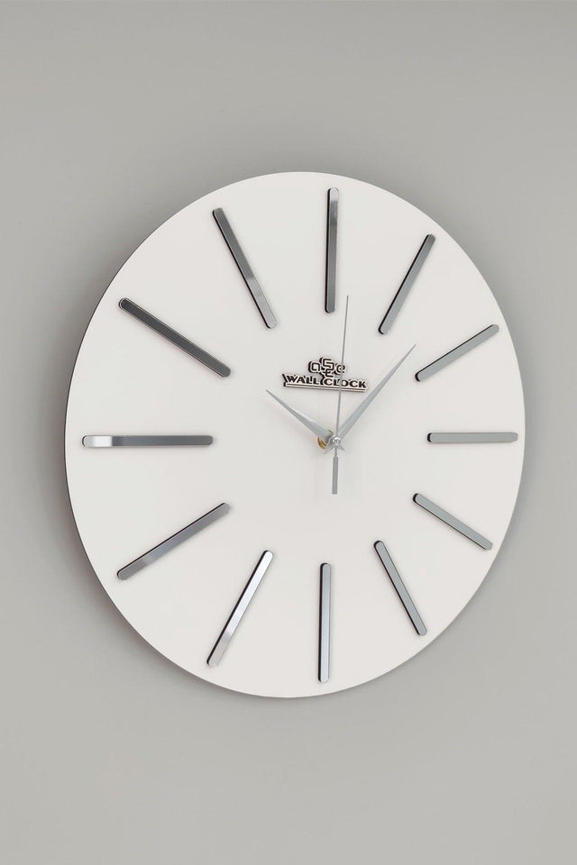 Special Decorative Mirrored Wall Clock White & Silver Silent Mechanism 37x37cm - Swordslife