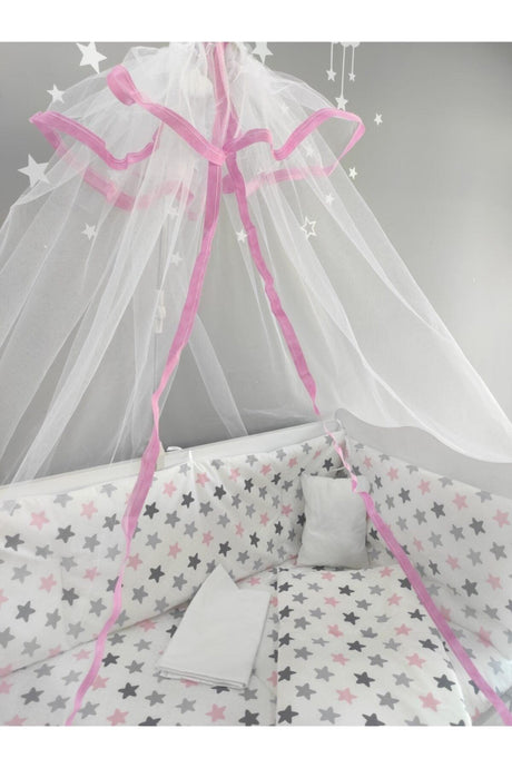 Pink Star Baby Crib Sleeping Set 60x120 Cotton 9 Pcs Mosquito Net And Apparatus Gift - Swordslife