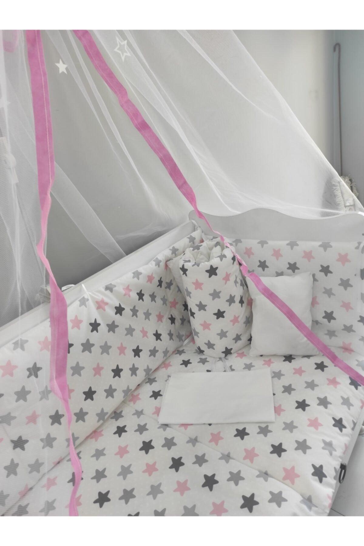 Pink Star Baby Crib Sleeping Set 60x120 Cotton 9 Pcs Mosquito Net And Apparatus Gift - Swordslife