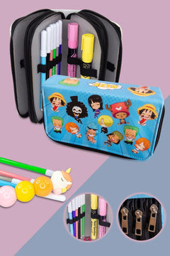 Three-compartment vegan leather pencil case with 18 x 6 x 10 cm dimensions