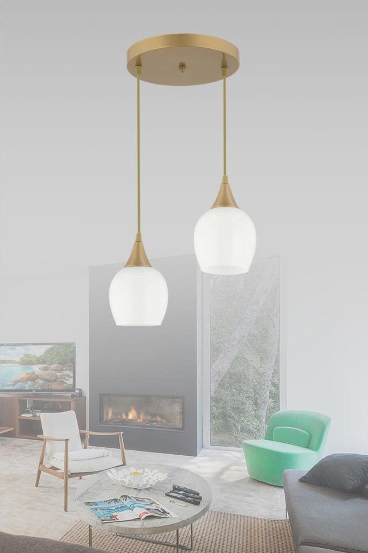 Suspended 2 Pale White Opaque Glass Chandelier - Swordslife