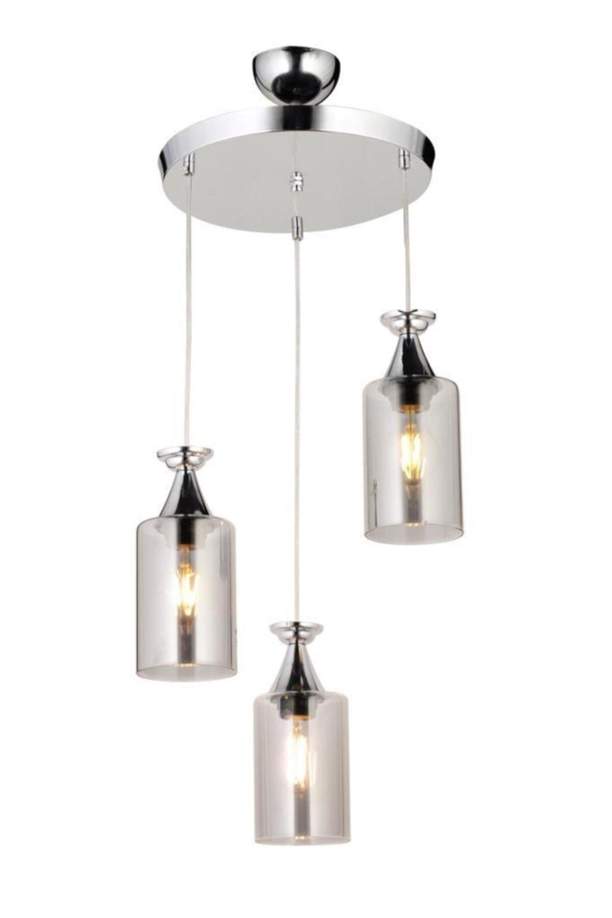 Pendant Lamp 3-Set Chrome Smoked Glass Glass Chandelier - Swordslife