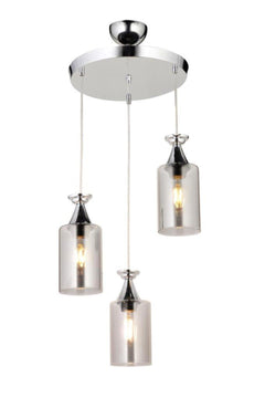 Adjustable chrome chandelier set with smoked glass shades