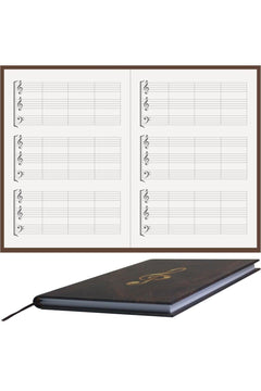 A5 piano music notebook with embossed clef and leather-look cover