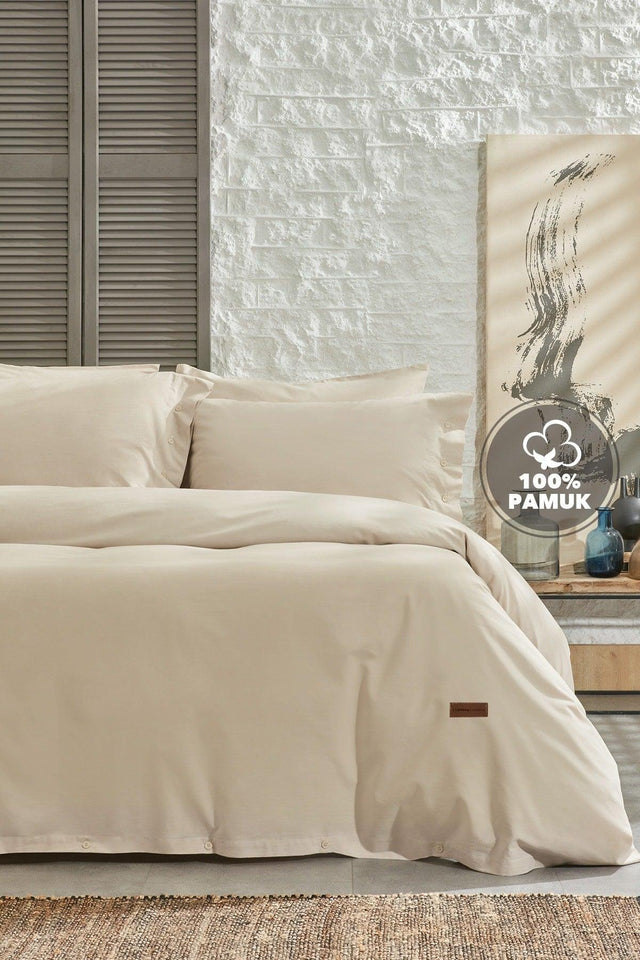 Plain Double Ranforce Washed Duvet Cover Set - Beige - Swordslife