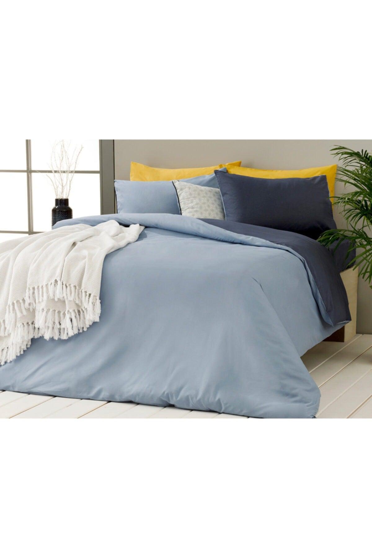 Plain Cotton Double Duvet Cover Set 200x220 cm Blue - Navy Blue - Swordslife