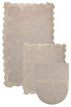3-Piece Plush Bathroom Rug Set with French Lace Trim, Gray