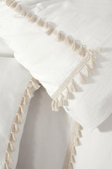 Pompom Full Organic White 100% Cotton Double Duvet Cover & Pillow Set - Swordslife