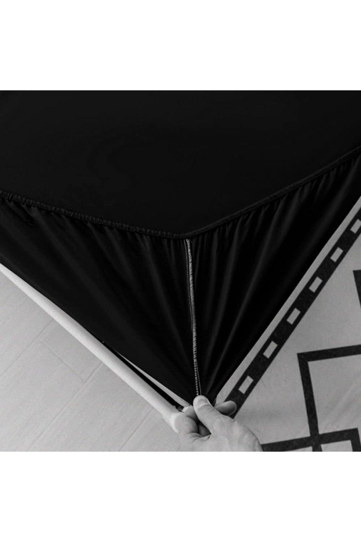 Pro Elastic Bed Sheet Black Cotton Fabric - High Quality Black Fitted Sheet - Swordslife