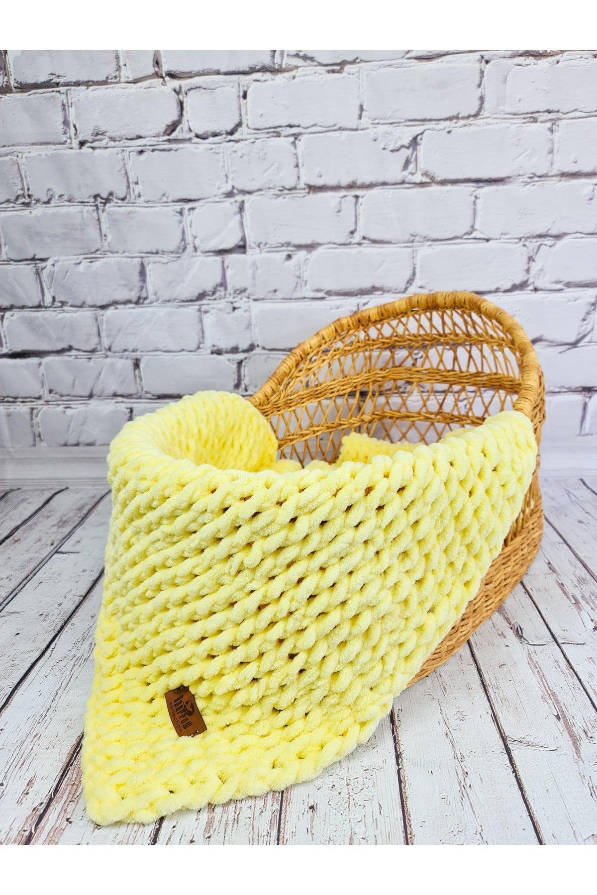 Puffy Hand Knitted Blanket Yellow Hand Knitted Baby Blanket - Swordslife