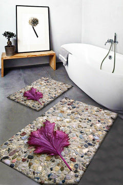 Set of 2 microfiber bath mats with non-slip base, 90x60 cm and 50x60 cm