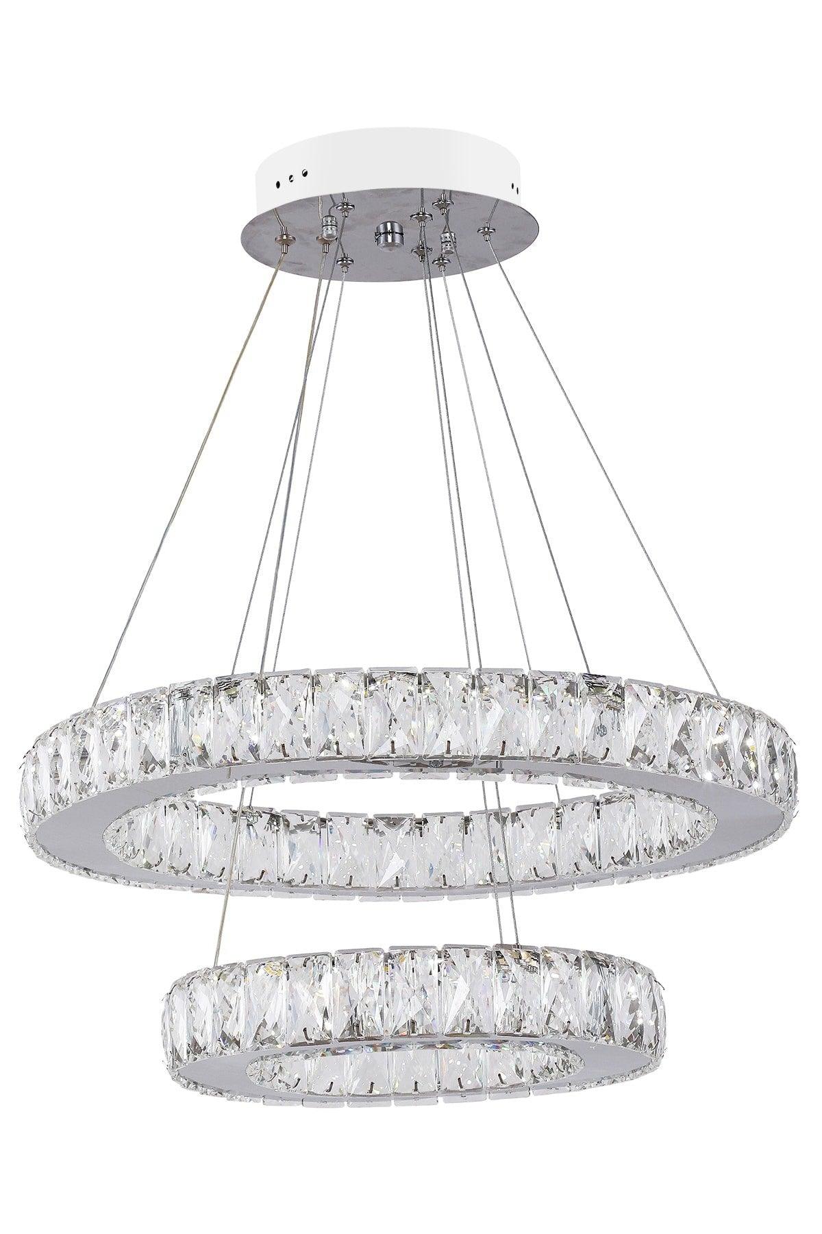 Twinkle 2 Tier Chrome Round Stone Chandelier - Swordslife