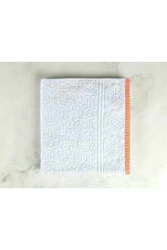 Mint and orange jacquard cotton bath towel, 70x140 cm
