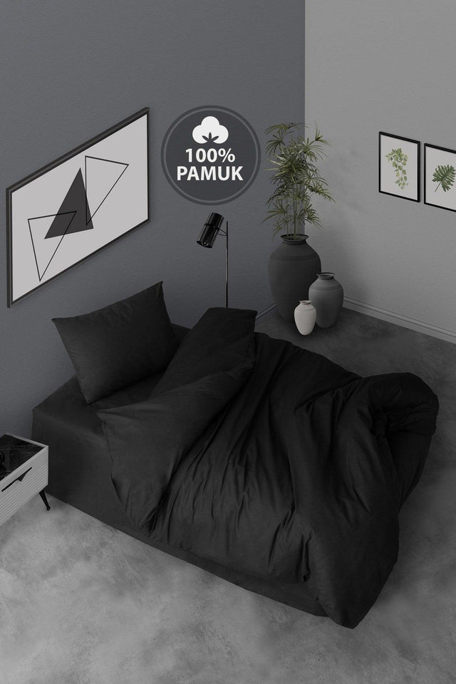 Ranforce Single Duvet Cover Set Simple Black - Swordslife