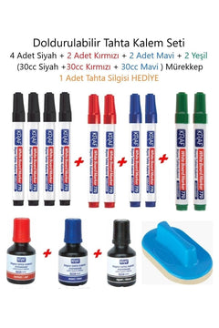 Refillable whiteboard marker set with 14 pieces including ink and eraser