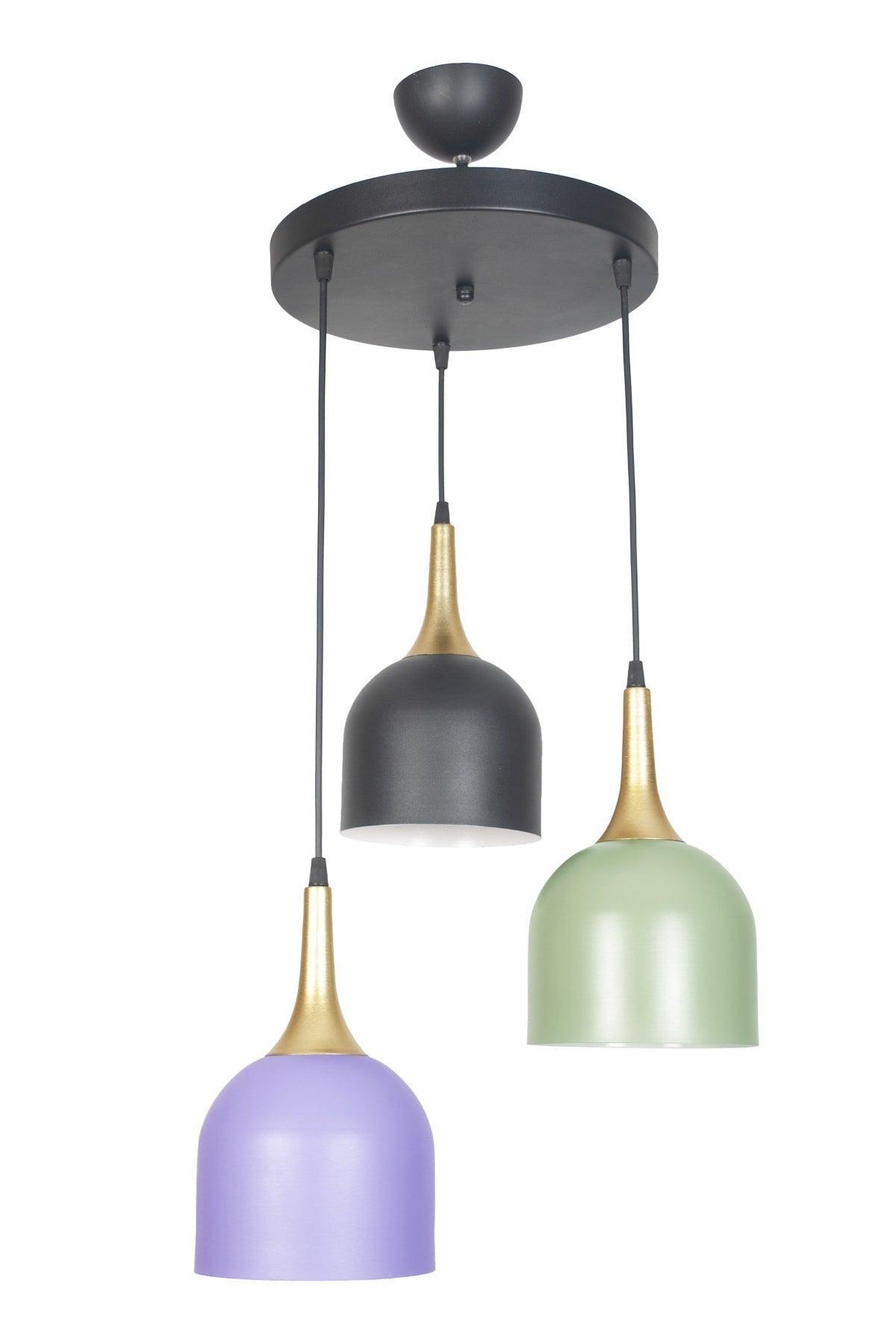 Reina Modern Design Metal Mix Black Green Lilac Color Pendant Lamp Cafe - Kitchen 3 Piece Chandelier - Swordslife
