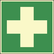Rescue sign Emphasis - First aid 148x148mm green / white illuminated self-adhesive - Swordslife