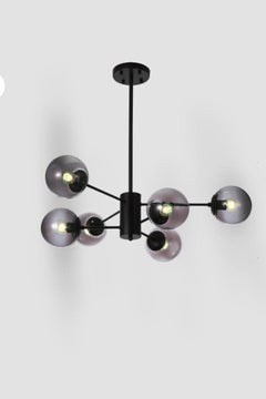 Rita Black Smoke Glass Chandelier with Adjustable Height, E27 Socket, 65 cm Width