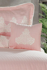 Romans French Lace Jacquard Bedspread Set Double (7 PIECES) Powder - Swordslife