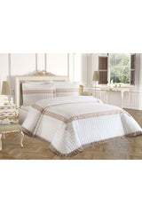 Roza Double Quilted Bedspread Cream Beige - Swordslife