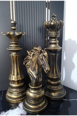 King, Knight, Queen, 3 Piece Chess Set Sculpture Trinket Decor - Swordslife